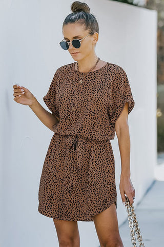 Leopard Tie Dress - Brown