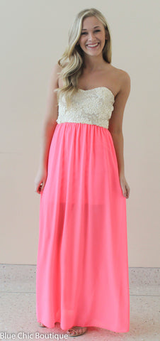 Subtle Sparkle Maxi Dress - Neon Pink - Blue Chic Boutique
 - 2