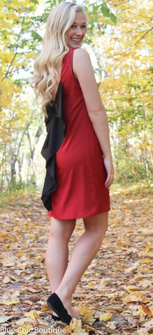 Maroon and Black Bow Back Tunic Dress - Blue Chic Boutique
 - 3