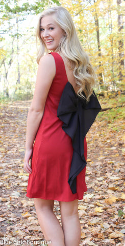 Maroon and Black Bow Back Tunic Dress - Blue Chic Boutique
 - 1