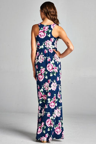 Garden Party Maxi Dress - Navy with Lavender Flowers