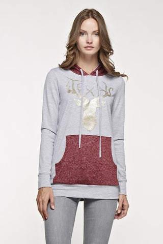 Sparkle Reindeer Hoodie - Burgundy - Blue Chic Boutique
 - 1