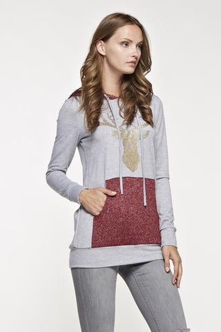 Sparkle Reindeer Hoodie - Burgundy - Blue Chic Boutique
 - 3