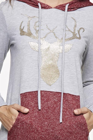 Sparkle Reindeer Hoodie - Burgundy - Blue Chic Boutique
 - 4
