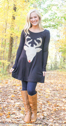 Glitter Reindeer Tunic - Black - Kids sizes to 3XL - Blue Chic Boutique
 - 1