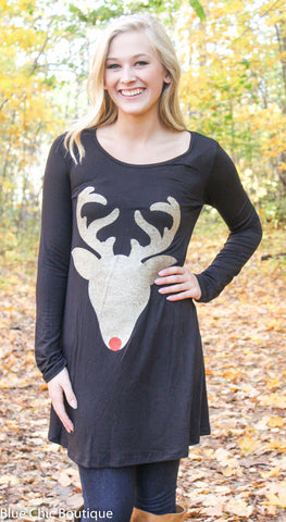 Glitter Reindeer Tunic - Black - Kids sizes to 3XL - Blue Chic Boutique
 - 11