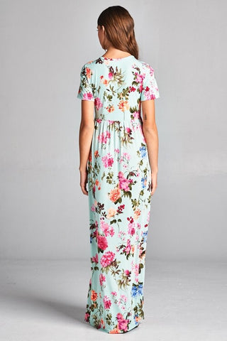 Short Sleeve Floral Maxi Dress - Mint