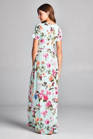 Short Sleeve Floral Maxi Dress - Mint