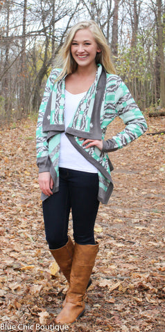 Cool Weather Cardigan - Gray and Mint - Blue Chic Boutique
 - 7