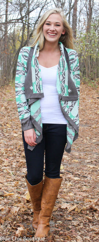 Cool Weather Cardigan - Gray and Mint - Blue Chic Boutique
 - 8