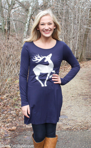 Fly to the Sky Glitter Reindeer Tunic Top - Navy - Blue Chic Boutique
 - 6
