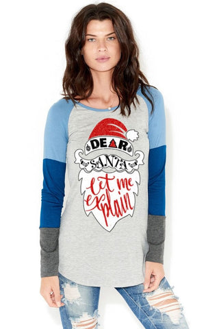 Color Block Dear Santa Long Sleeve Tee - Teal - Blue Chic Boutique
