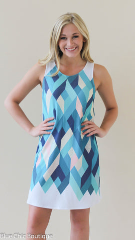 Sleeveless Geometric Dress  - Mint - Blue Chic Boutique
 - 1