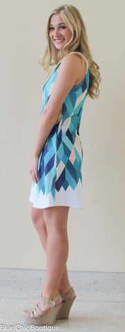 Sleeveless Geometric Dress  - Mint - Blue Chic Boutique
 - 2