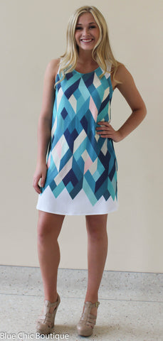 Sleeveless Geometric Dress  - Mint - Blue Chic Boutique
 - 3