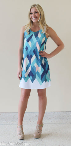 Sleeveless Geometric Dress  - Mint - Blue Chic Boutique
 - 4
