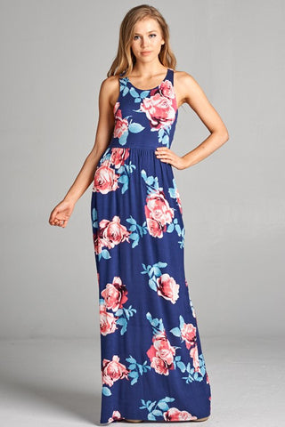 Garden Party Maxi Dress - Navy Rose Print