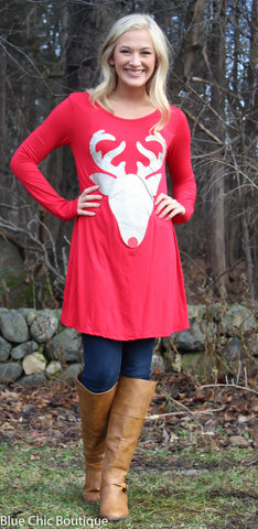 Glitter Reindeer Tunic - Red - Blue Chic Boutique
 - 2