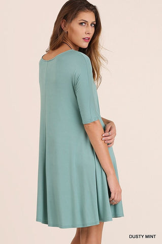 3/4 Sleeved Trapeze Dress - Dusty Mint - Blue Chic Boutique
 - 2