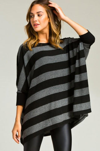 Flowy Striped Top - Black and Gray
