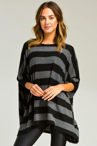 Flowy Striped Top - Black and Gray