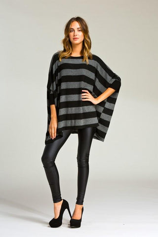 Flowy Striped Top - Black and Gray