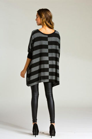 Flowy Striped Top - Black and Gray