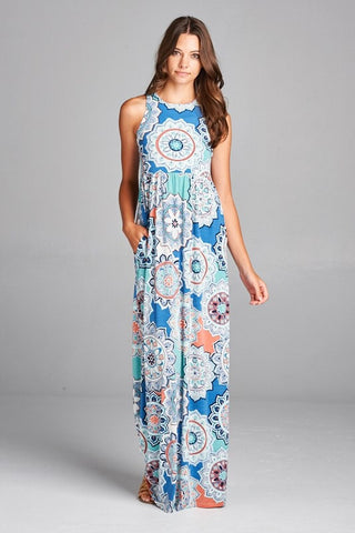Garden Party Maxi Dress - Patio Print Blue