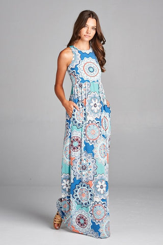 Garden Party Maxi Dress - Patio Print Blue