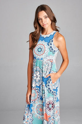 Garden Party Maxi Dress - Patio Print Blue