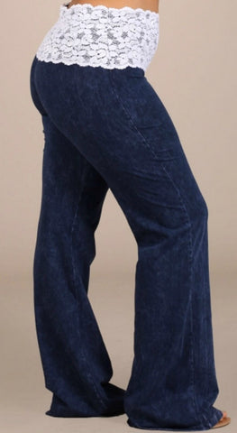 Elastic Waist Pants with Lace - Plus - Blue Chic Boutique
 - 1