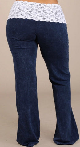 Elastic Waist Pants with Lace - Plus - Blue Chic Boutique
 - 2