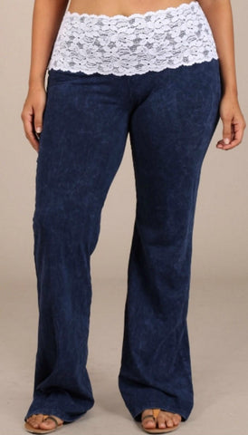 Elastic Waist Pants with Lace - Plus - Blue Chic Boutique
 - 3