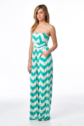 Jade Chevron Maxi Dress - Blue Chic Boutique
 - 1