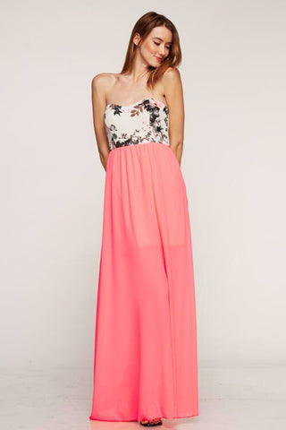 Morning Garden Maxi Dress - Coral - Blue Chic Boutique
 - 1