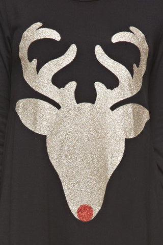 Glitter Reindeer Tunic - Black - Kids sizes to 3XL - Blue Chic Boutique
 - 5