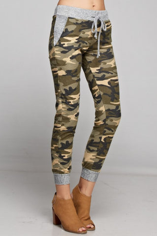 Camo Jogger with Solid Trim - Khaki and Olive - Blue Chic Boutique
 - 1