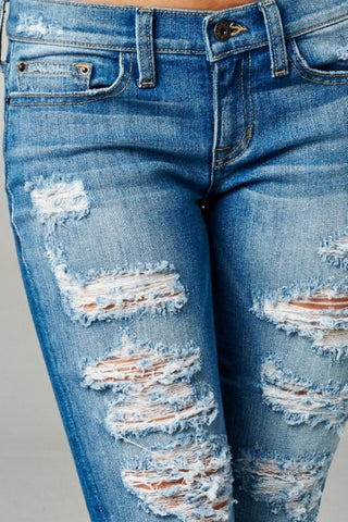 Distressed Boyfriend Rolled Up Jeans - Blue Chic Boutique
 - 5