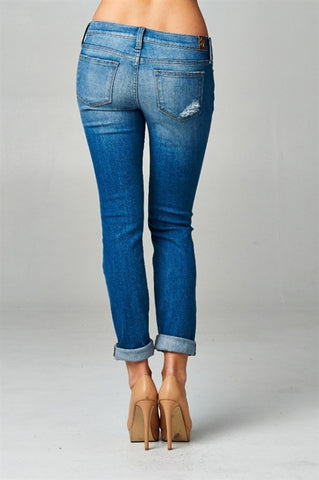 Distressed Boyfriend Rolled Up Jeans - Blue Chic Boutique
 - 3