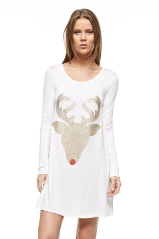 Glitter Reindeer Tunic - White - Kids sizes to 3XL - Blue Chic Boutique
 - 1