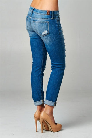 Distressed Boyfriend Rolled Up Jeans - Blue Chic Boutique
 - 4