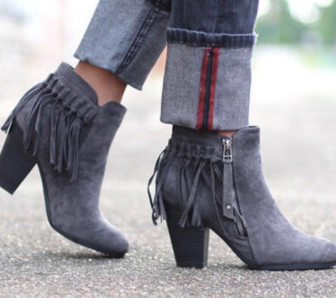 Fringe Booties - Grey - Blue Chic Boutique
 - 2