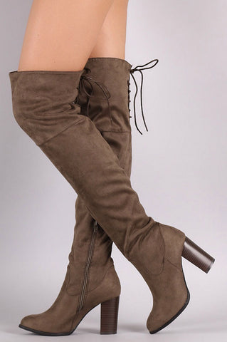 Over the Knee Lace Up Boots with Heel - Brown - Blue Chic Boutique
 - 1