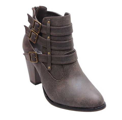 Buckle Ankle Boots - Brown - Blue Chic Boutique
 - 2
