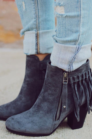 Fringe Booties - Grey - Blue Chic Boutique
 - 1
