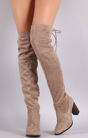 Over the Knee Lace Up Boots with Heel - Taupe - Blue Chic Boutique
 - 2