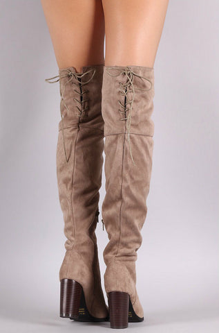 Over the Knee Lace Up Boots with Heel - Taupe - Blue Chic Boutique
 - 3