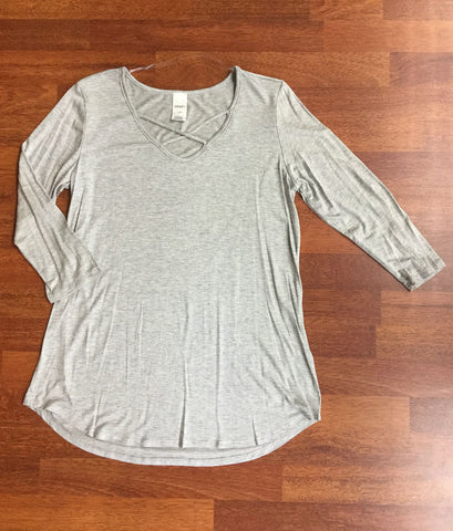 Criss Cross 3/4 Sleeve Top - Light Gray - Blue Chic Boutique
 - 1