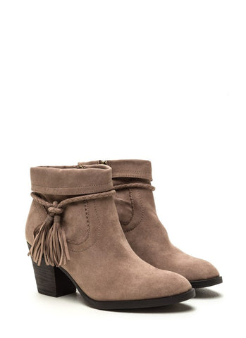 Tassle Booties - Taupe - Blue Chic Boutique
