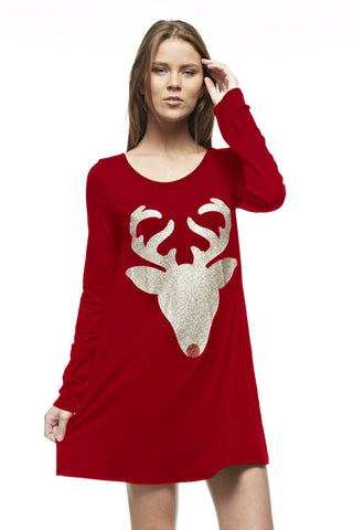 Glitter Reindeer Tunic - Red - Blue Chic Boutique
 - 7